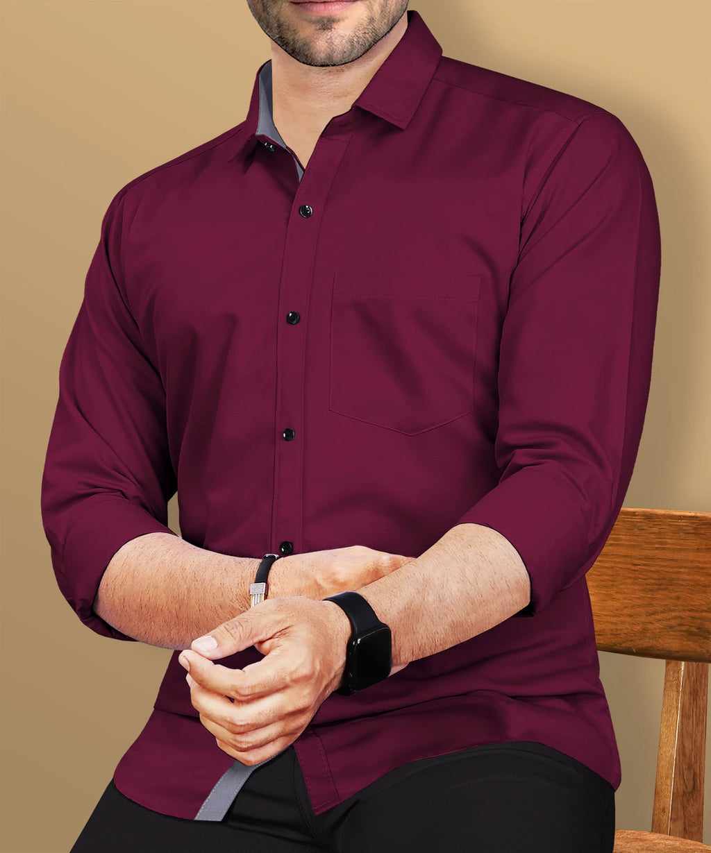 Men R Fit Solid Collar Casual Shirt
