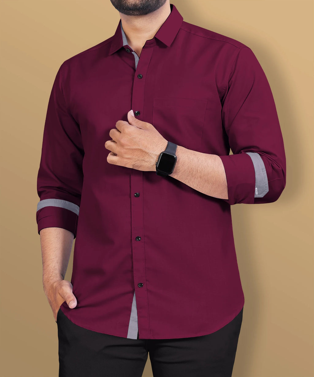 Men R Fit Solid Collar Casual Shirt